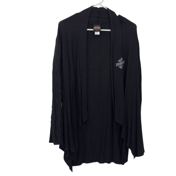 Harley-Davidson Womens L/XL Black Open-Front Cardigan With Graphic Design - Picture 12 of 12